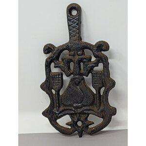 Vintage Brown Stove Works‎ Cast Iron Mini Trivet With Decorative Design